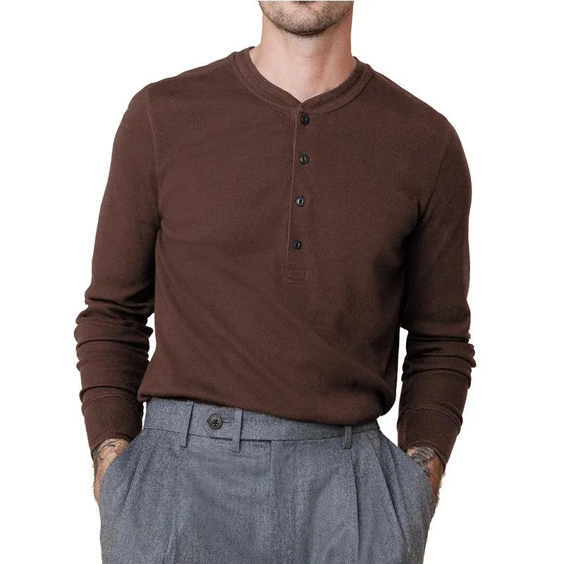 Men's Henley Collar Solid Long Sleeve T-Shirt 32497829U sold by Manly product image thumbnail 4
