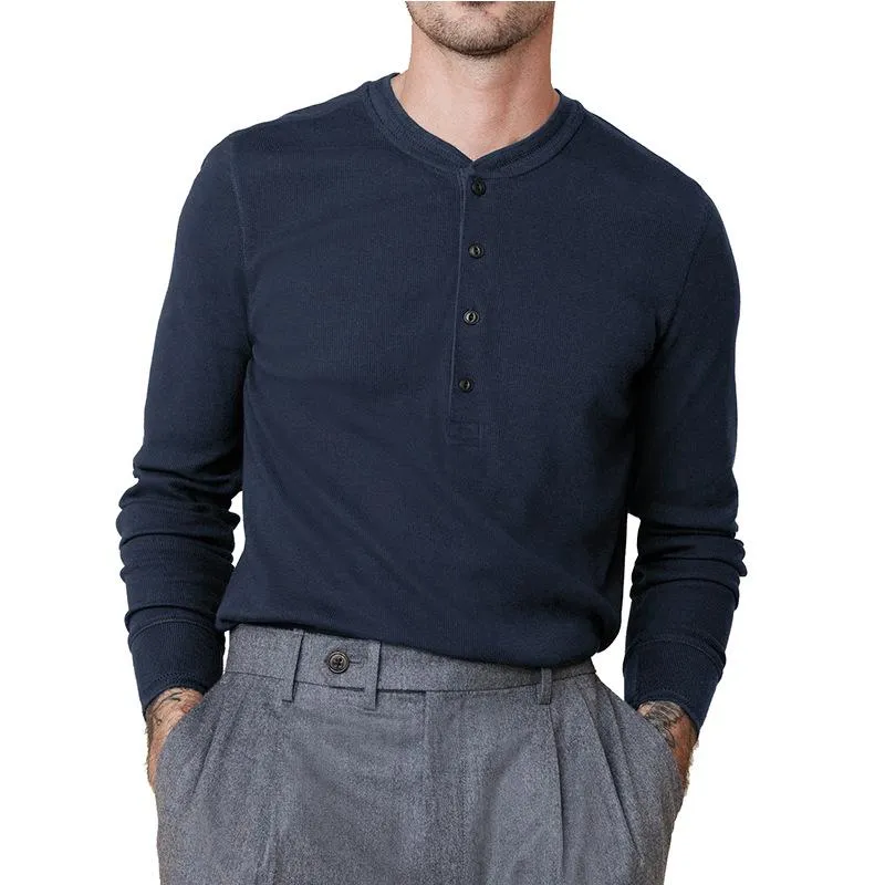 Men's Henley Collar Solid Long Sleeve T-Shirt 32497829U sold by Manly product image thumbnail 3