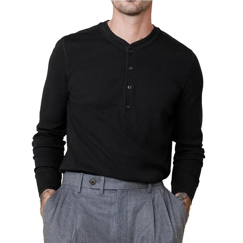 Men's Henley Collar Solid Long Sleeve T-Shirt 32497829U sold by Manly product image thumbnail 2