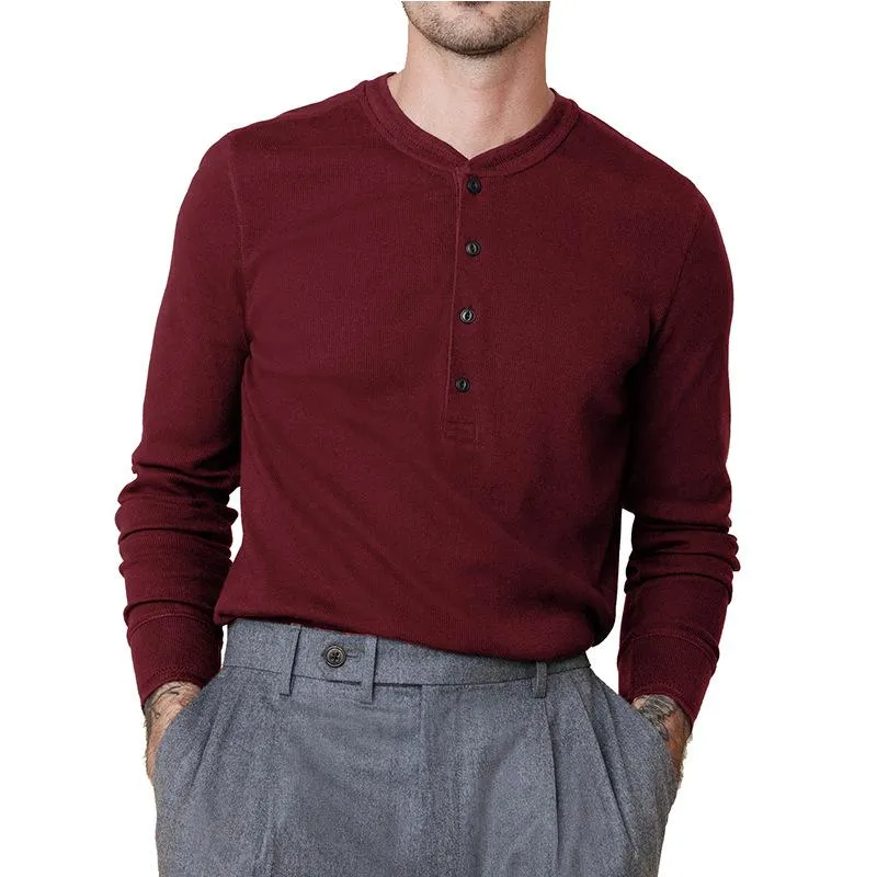 Men's Henley Collar Solid Long Sleeve T-Shirt 32497829U sold by Manly product image thumbnail 5