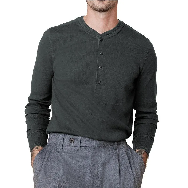 Men's Henley Collar Solid Long Sleeve T-Shirt 32497829U sold by Manly