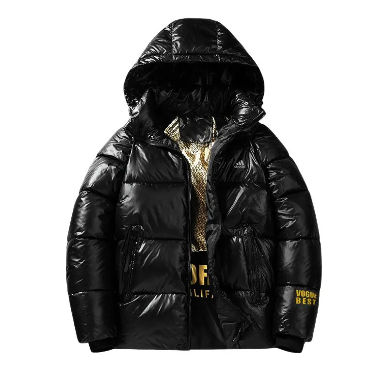 Men's Black and Gold Detachable Hood Thickened Hooded Down Jacket 58471334U made by Manly