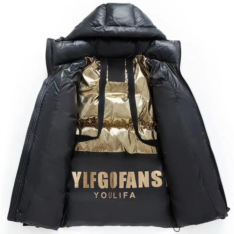 Men's Black and Gold Detachable Hood Thickened Hooded Down Jacket 58471334U sold by Manly product image thumbnail 3