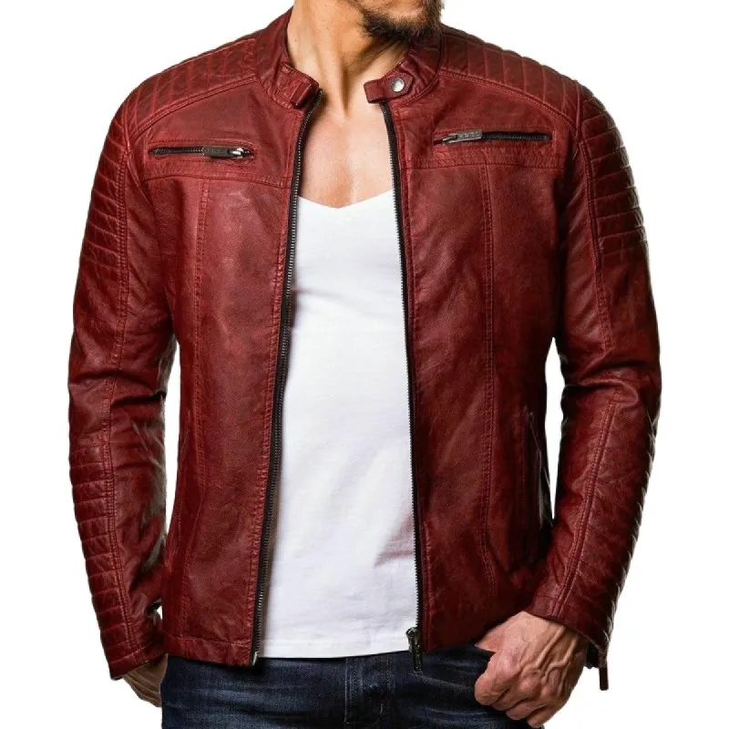 Men's PU Leather Windproof Biker Leather Jacket 35852732U sold by Manly