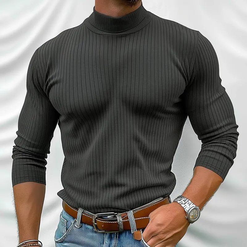 Men's Solid Color Striped Short High Collar Long Sleeve Casual T-shirt 02529438Z sold by Manly product image thumbnail 2
