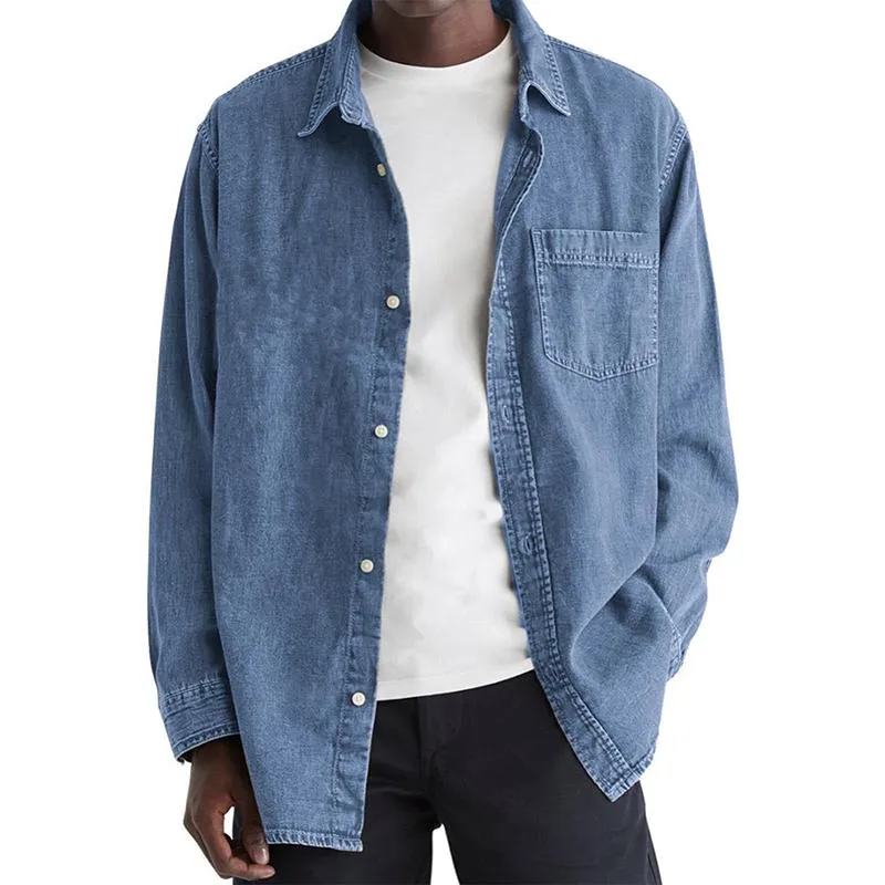 Men's Solid Color Lapel Long Sleeve Casual Shirt 40085650Z sold by Manly