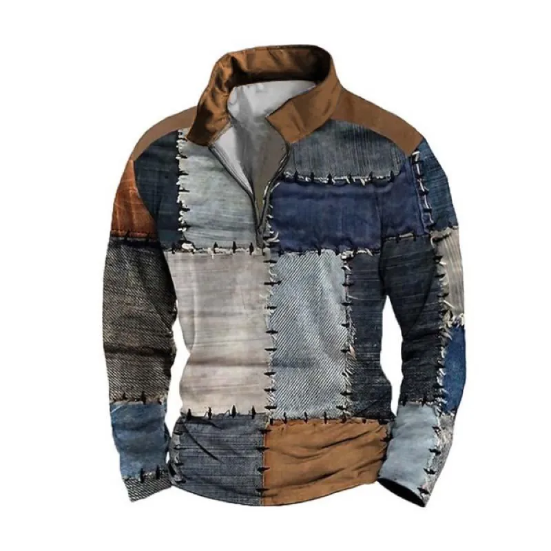 Men's Classic Casual 3D Printed Zipper Long Sleeve Polo Shirt 08245297K sold by Manly