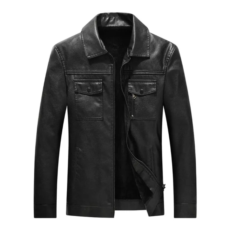 Men's Solid Lapel Zipper Leather Jacket 67470337X sold by Manly