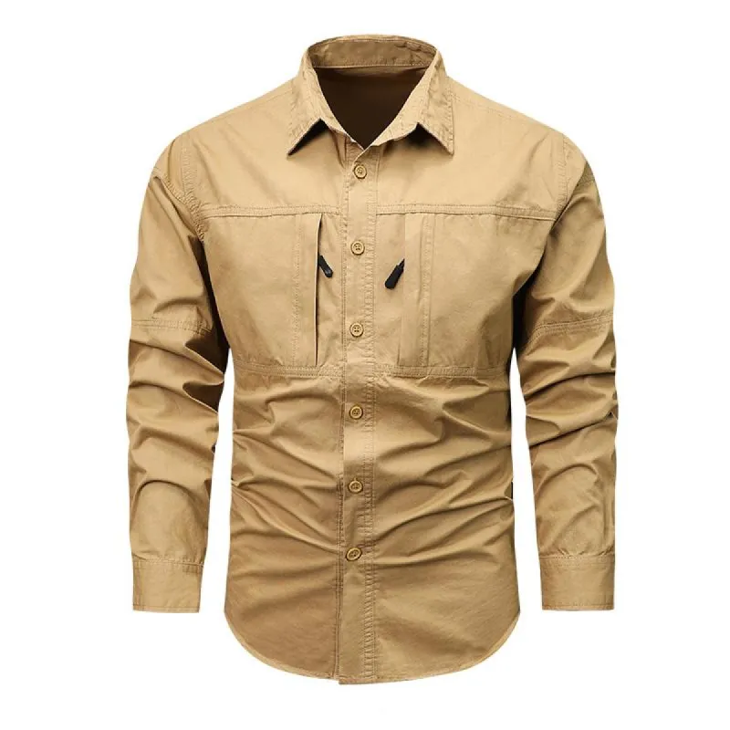 Men's Solid Pocket Lapel Long Sleeve Shirt 68243018X sold by Manly