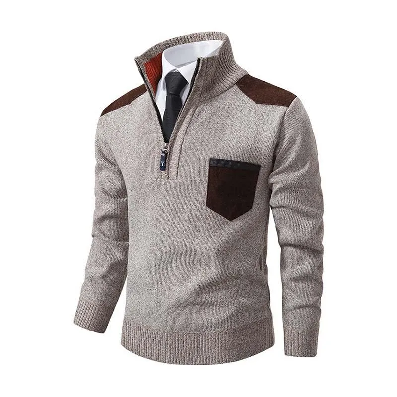 Men's Classic Casual Colorblock Thickened Zipper Stand Collar Pullover Sweater 80824003K sold by Manly
