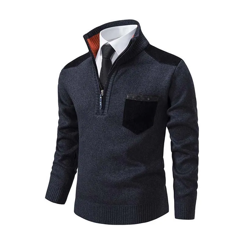 Men's Classic Casual Colorblock Thickened Zipper Stand Collar Pullover Sweater 80824003K sold by Manly product image thumbnail 5