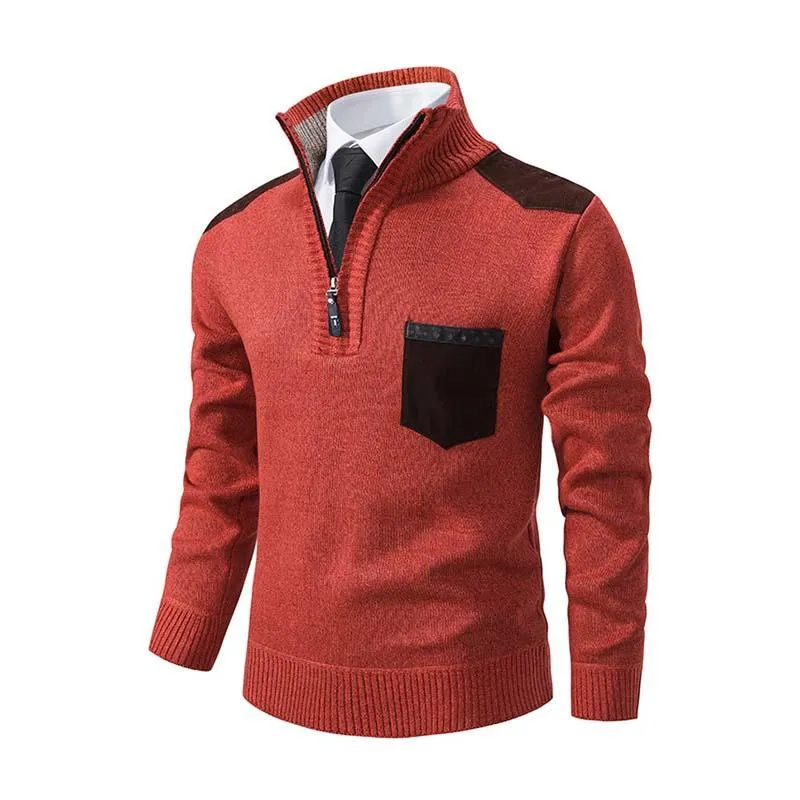 Men's Classic Casual Colorblock Thickened Zipper Stand Collar Pullover Sweater 80824003K sold by Manly product image thumbnail 4