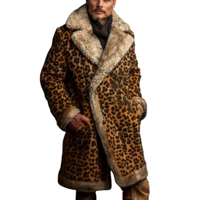 Men's Mid-length Leopard Print Warm Coat 03593046F sold by Manly