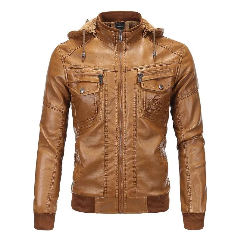 Men's Hooded Fleece Leather Jacket 24934542F sold by Manly