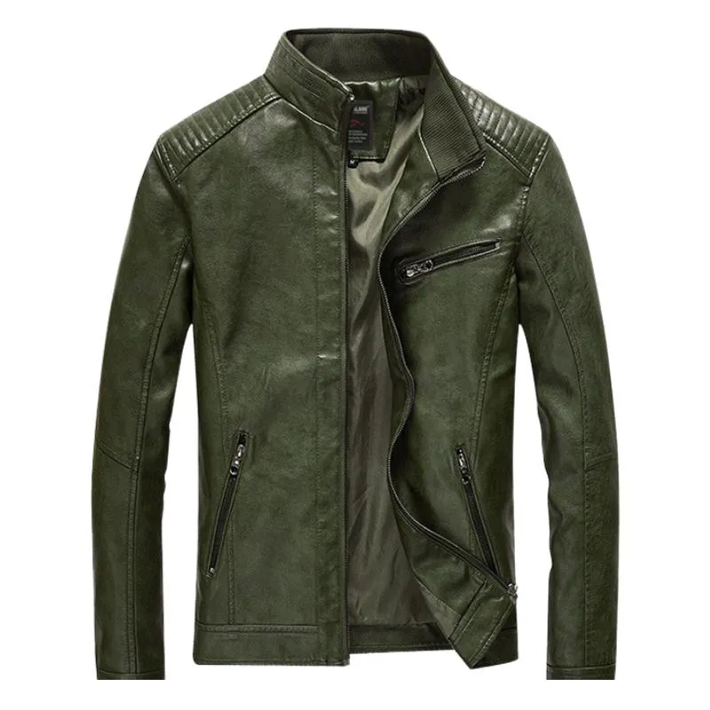 Men's Distressed Stand Collar Leather Jacket 91587482F sold by Manly product image thumbnail 5