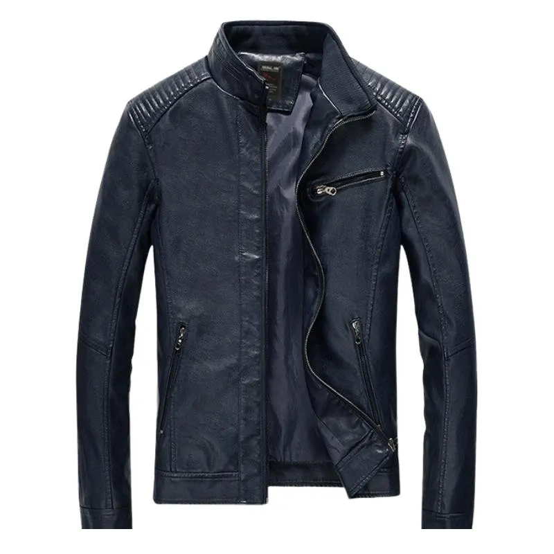 Men's Distressed Stand Collar Leather Jacket 91587482F sold by Manly product image thumbnail 4