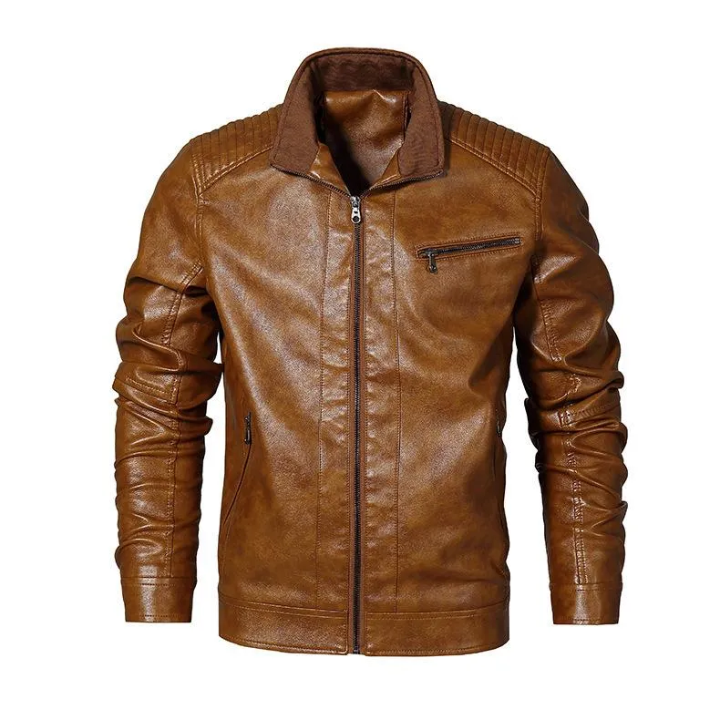 Men's Distressed Stand Collar Leather Jacket 91587482F sold by Manly