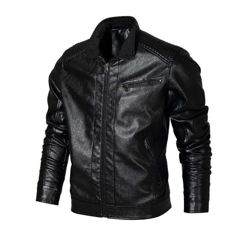 Men's Distressed Stand Collar Leather Jacket 91587482F sold by Manly product image thumbnail 2