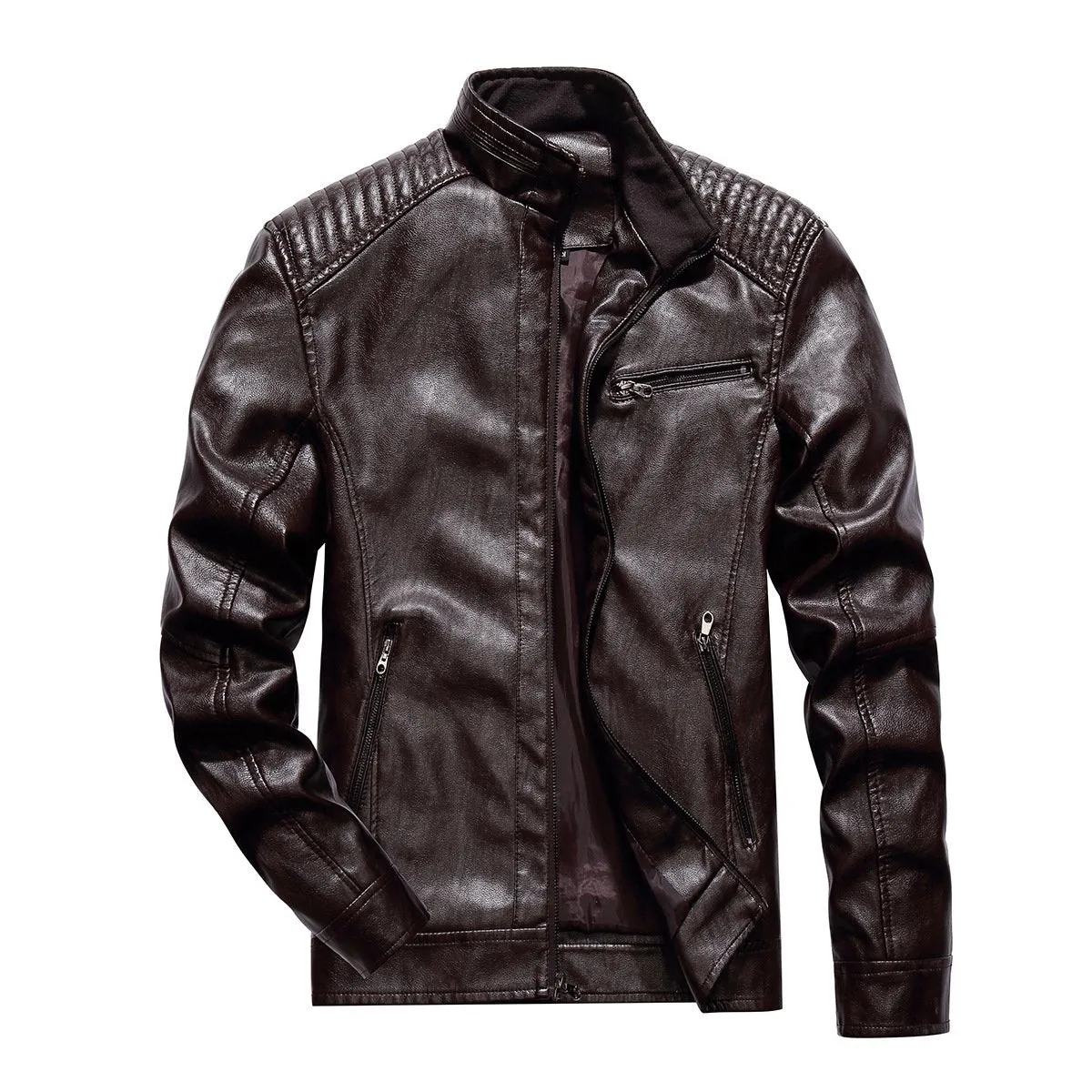 Men's Distressed Stand Collar Leather Jacket 91587482F sold by Manly product image thumbnail 3