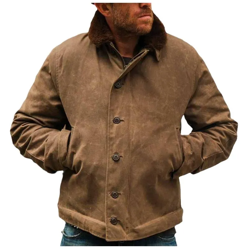Men's Retro Stand Collar Warm Jacket 25777472F sold by Manly
