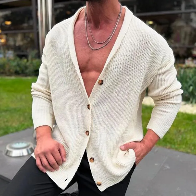 Men's Retro Casual Solid Color Collarless Button Knit Cardigan 94629129TO sold by Manly product image thumbnail 2