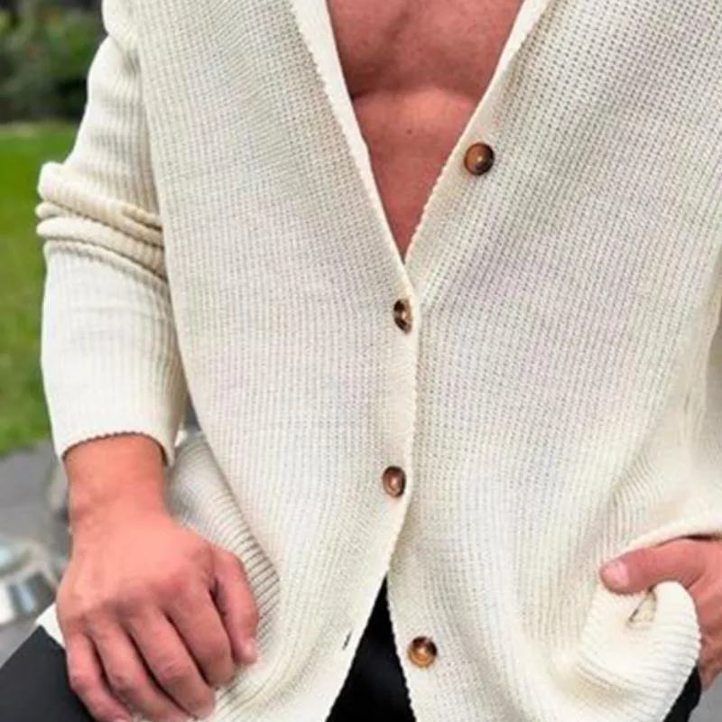 Men's Retro Casual Solid Color Collarless Button Knit Cardigan 94629129TO sold by Manly product image thumbnail 3
