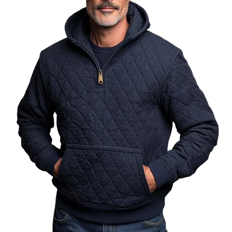 Men's Retro Casual Solid Color Diamond Zipper Hooded Sweatshirt 63598007TO sold by Manly