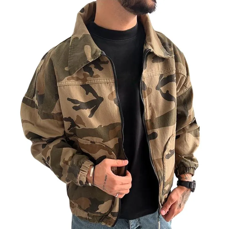 Men's Vintage Casual Camouflage Lapel Pocket Zipper Jacket 61229463TO sold by Manly