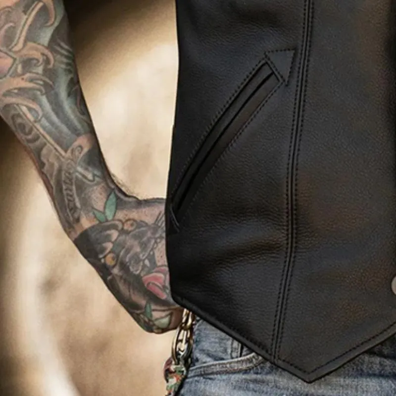 Men's Vintage Casual Button Collarless Leather Vest 78056518TO sold by Manly product image thumbnail 3