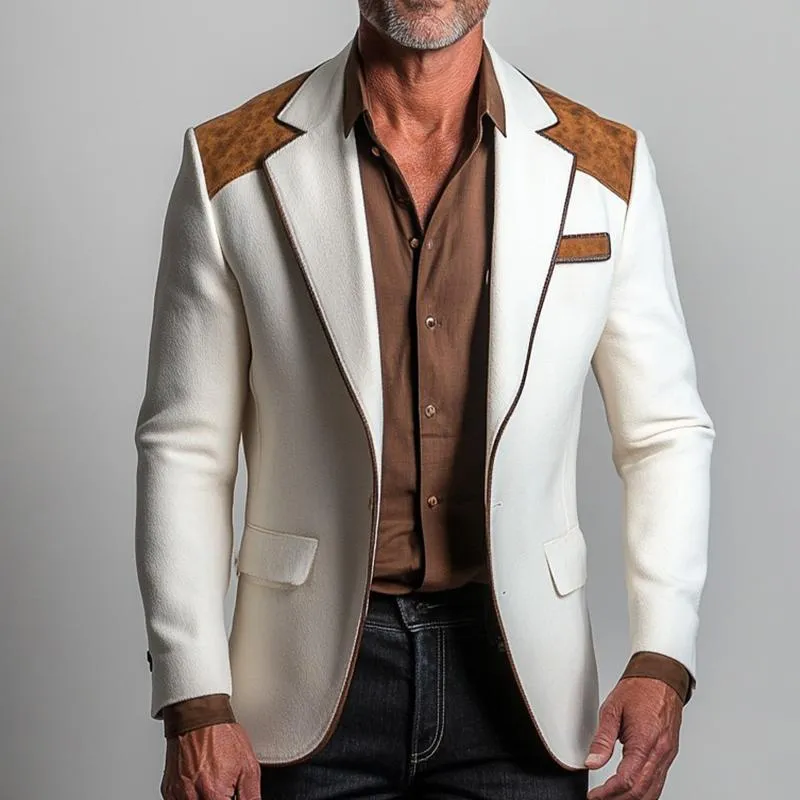 Men's Retro Casual Solid Color Stitching Notched collar Blazer 78465688TO sold by Manly product image thumbnail 2