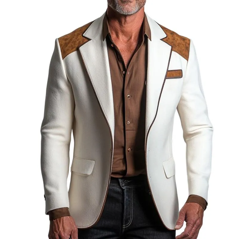 Men's Retro Casual Solid Color Stitching Notched collar Blazer 78465688TO sold by Manly