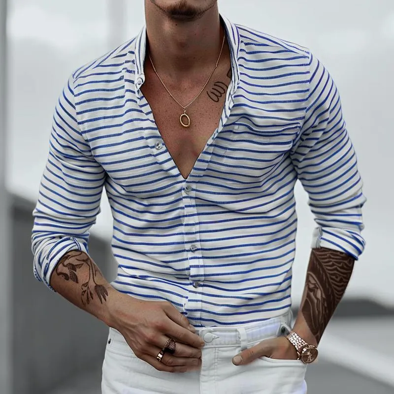 Men's Fashion Striped Stand Collar Long Sleeve Shirt 44941690Z sold by Manly product image thumbnail 2