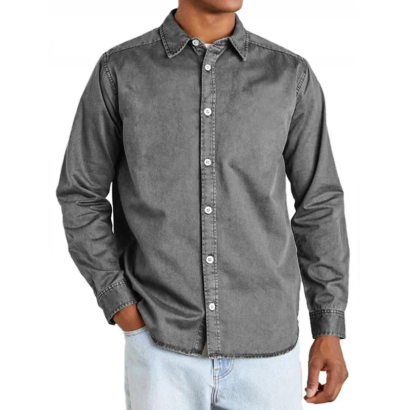 Men's Solid Color Lapel Long Sleeve Casual Shirt 10027268Z sold by Manly product image thumbnail 4