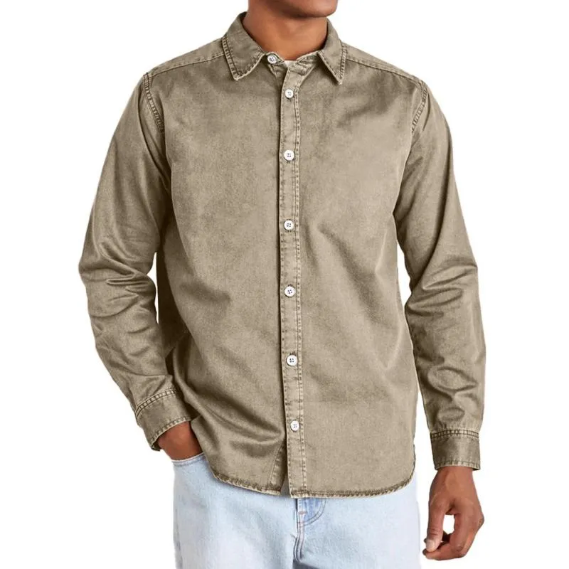 Men's Solid Color Lapel Long Sleeve Casual Shirt 10027268Z sold by Manly