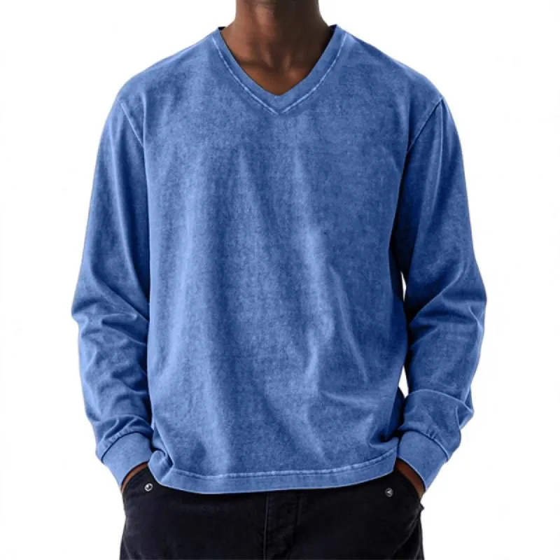 Men's Solid Color Loose V Neck Long Sleeve T-shirt 42661226Z sold by Manly
