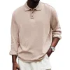 Men's Solid Color Loose Lapel Long Sleeve Polo Shirt 86065007Z sold by Manly