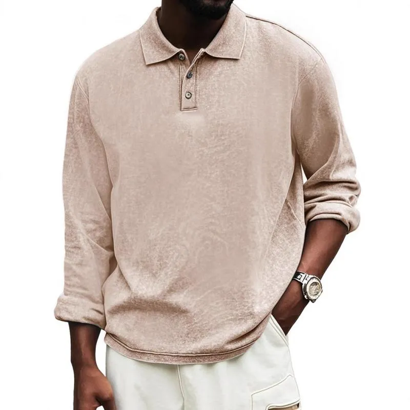 Men's Solid Color Loose Lapel Long Sleeve Polo Shirt 86065007Z sold by Manly product image thumbnail 5