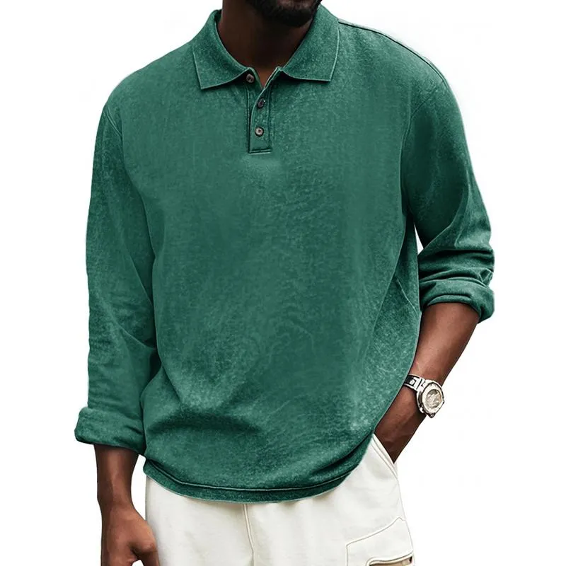 Men's Solid Color Loose Lapel Long Sleeve Polo Shirt 86065007Z sold by Manly product image thumbnail 3