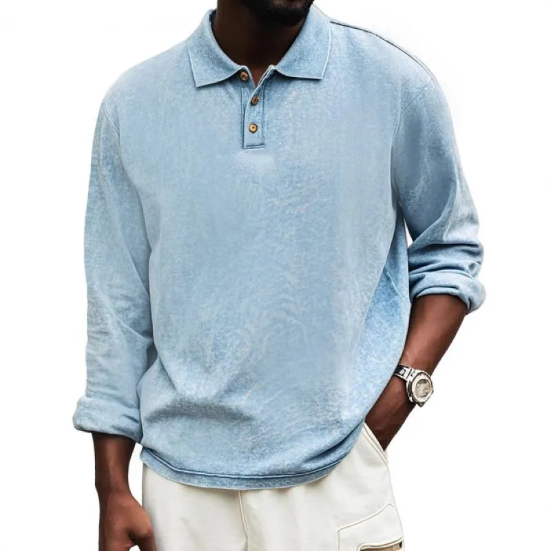 Men's Solid Color Loose Lapel Long Sleeve Polo Shirt 86065007Z sold by Manly