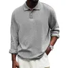Men's Solid Color Loose Lapel Long Sleeve Polo Shirt 86065007Z sold by Manly