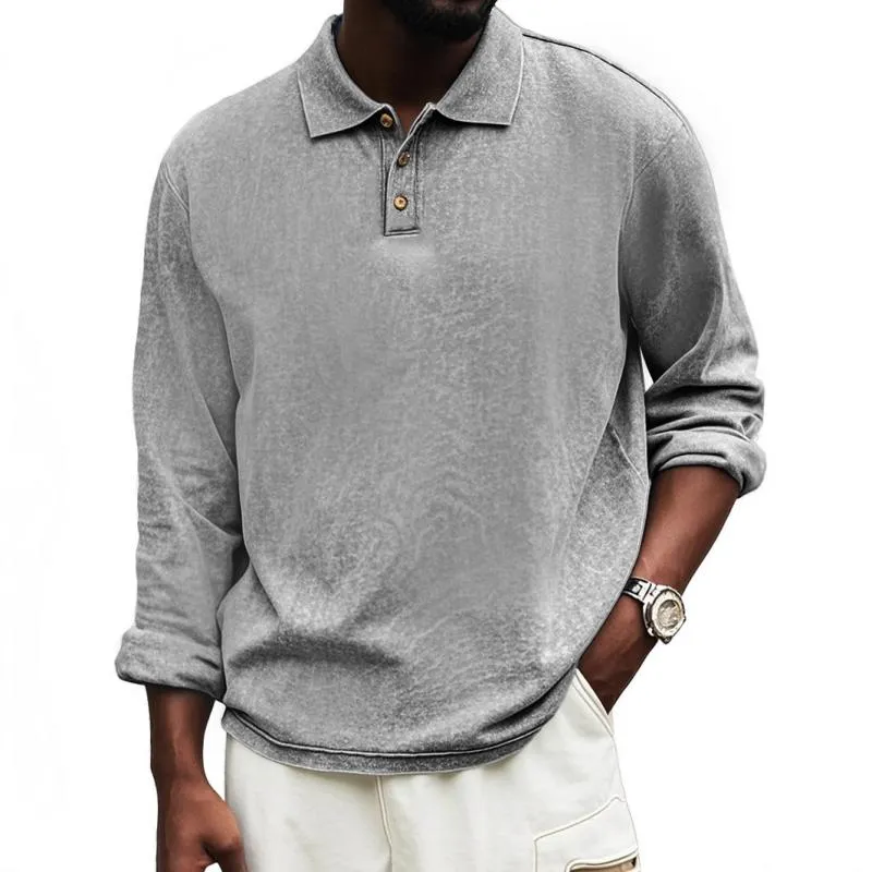 Men's Solid Color Loose Lapel Long Sleeve Polo Shirt 86065007Z sold by Manly product image thumbnail 2