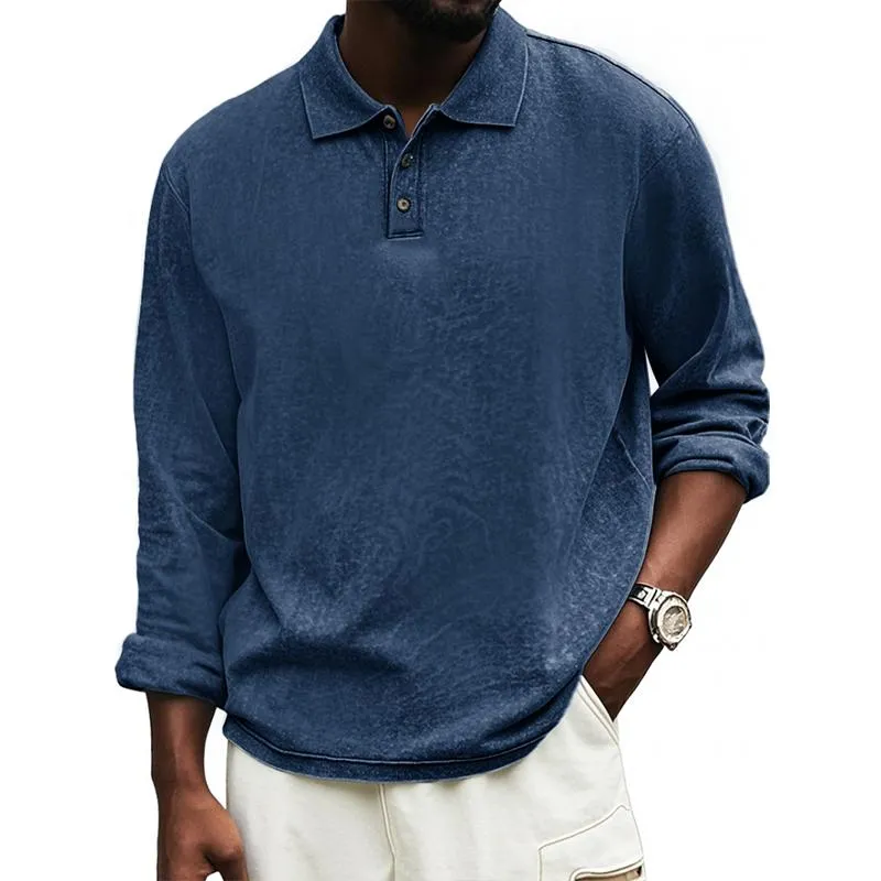 Men's Solid Color Loose Lapel Long Sleeve Polo Shirt 86065007Z sold by Manly product image thumbnail 4