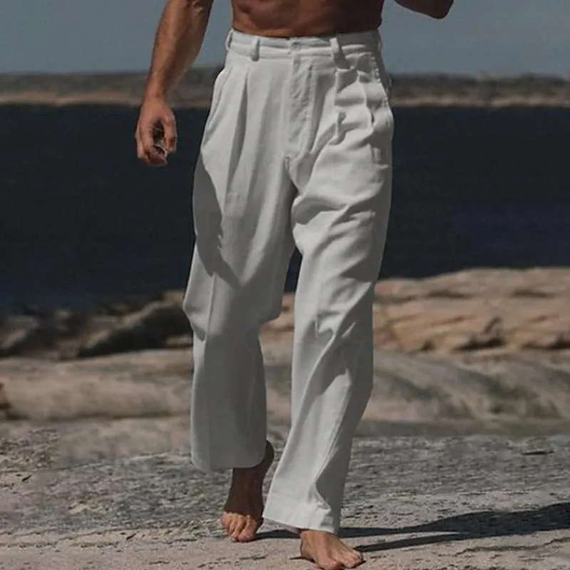 Men's Solid Color Linen Straight Casual Pants 68911638Z sold by Manly product image thumbnail 4