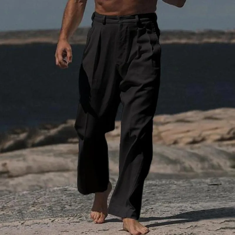 Men's Solid Color Linen Straight Casual Pants 68911638Z sold by Manly product image thumbnail 3