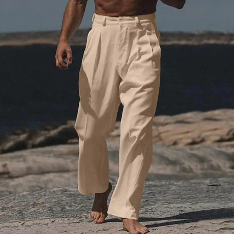 Men's Solid Color Linen Straight Casual Pants 68911638Z sold by Manly product image thumbnail 5