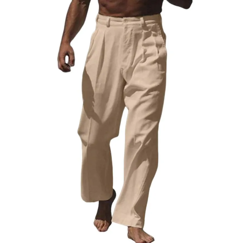 Men's Solid Color Linen Straight Casual Pants 68911638Z sold by Manly