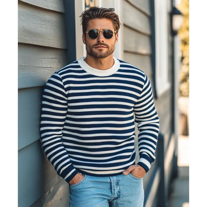 Men's Striped Knit Crew Neck Slim Fit Sweater 58710573Y sold by Manly product image thumbnail 3