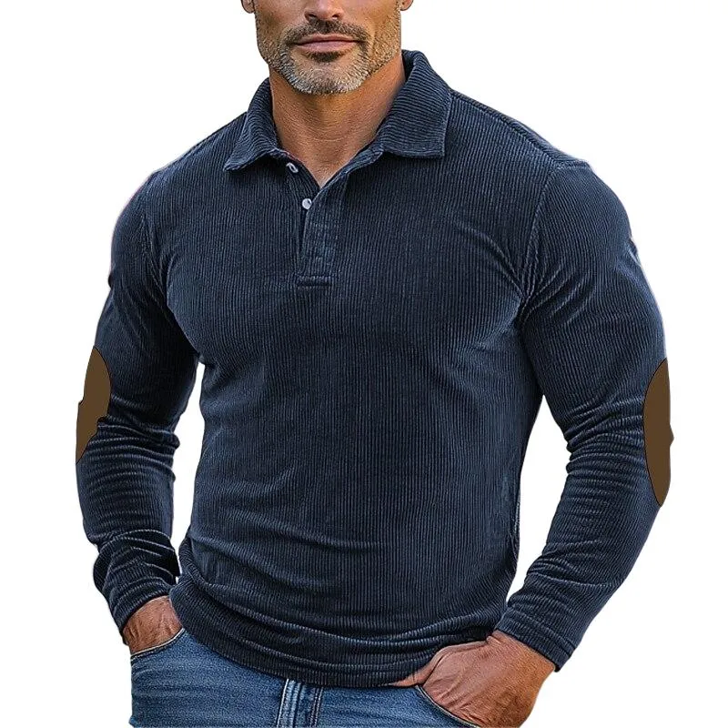 Men's Colorblock Corduroy Long Sleeve Polo Shirt 25050957Y sold by Manly