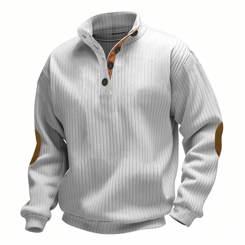 Men's Loose Striped Colorblock Button Stand Collar Sweatshirt 35002204Y sold by Manly product image thumbnail 2