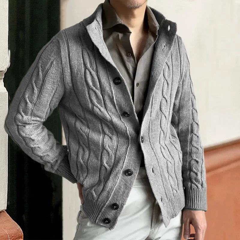 Men's Vintage Cable Knit Single Breasted Stand Collar Cardigan 34820897Y sold by Manly product image thumbnail 4